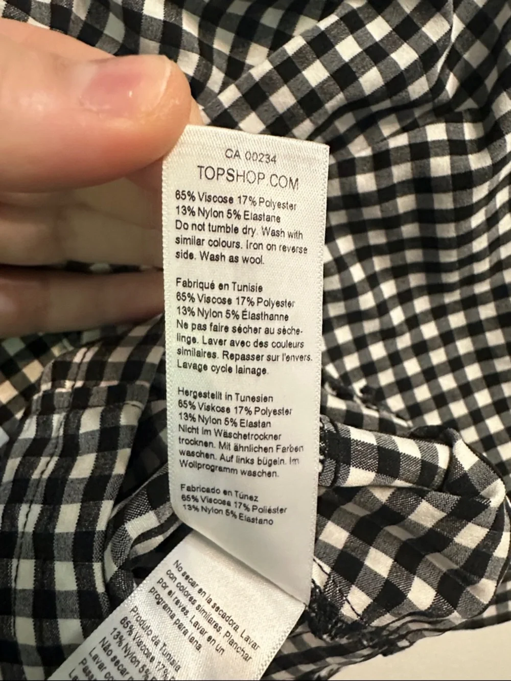 Topshop Black and White Gingham Puff-Sleeve Crop Top US 6